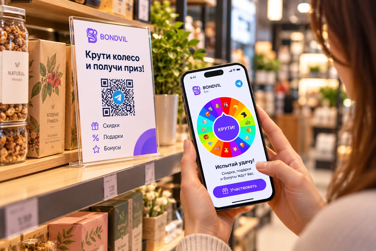 Розыгрыш Bondvil с QR-кодом в магазине